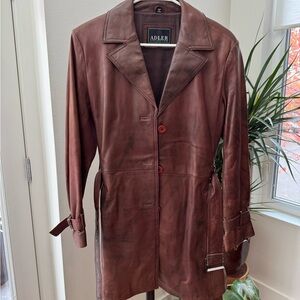 Vintage brown leather trench coat